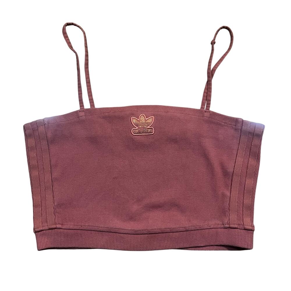 Adidas Originals Pink Ribbed Crop Tank Topโ Trefoil Logo Womens Small